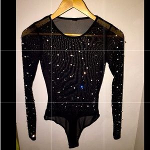 Black Long-sleeve Bodysuit With Sparkling Gems 🖤
